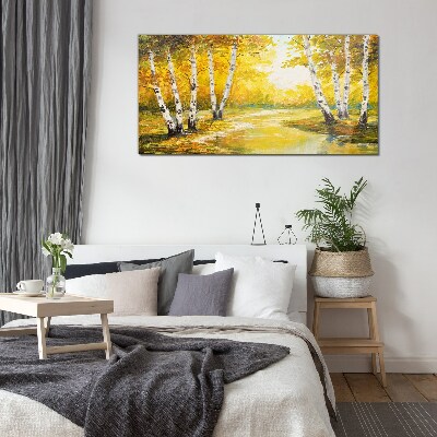 Glasbild Goldener Herbst zwischen den Birken