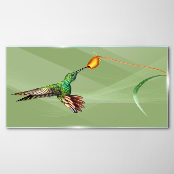 Glasbild Kolibri an einer Blume