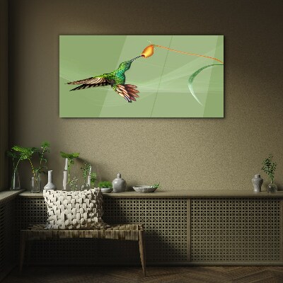 Glasbild Kolibri an einer Blume