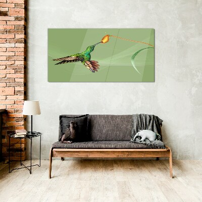 Glasbild Kolibri an einer Blume