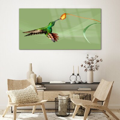 Glasbild Kolibri an einer Blume