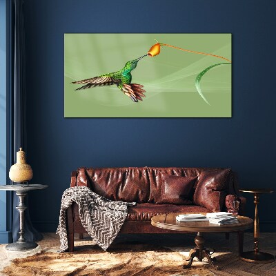 Glasbild Kolibri an einer Blume