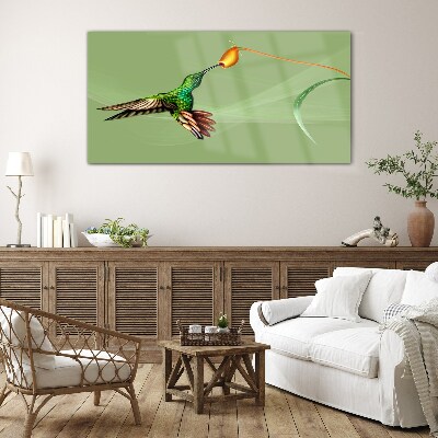 Glasbild Kolibri an einer Blume