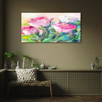 Glasbild Blumenarrangement in Pastelltönen
