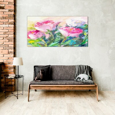 Glasbild Blumenarrangement in Pastelltönen