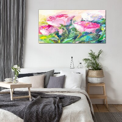Glasbild Blumenarrangement in Pastelltönen
