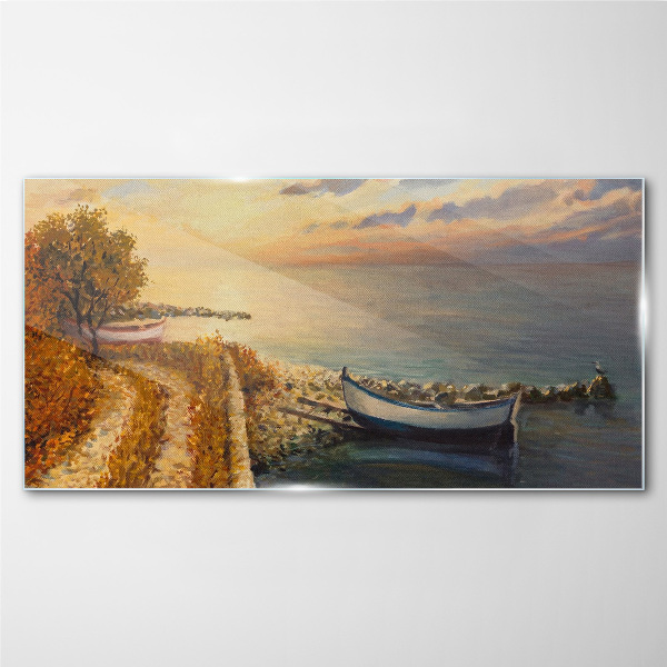 Glasbild Ein ruhiger Hafen in der untergehenden Sonne