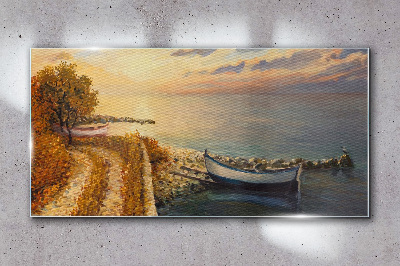 Glasbild Ein ruhiger Hafen in der untergehenden Sonne