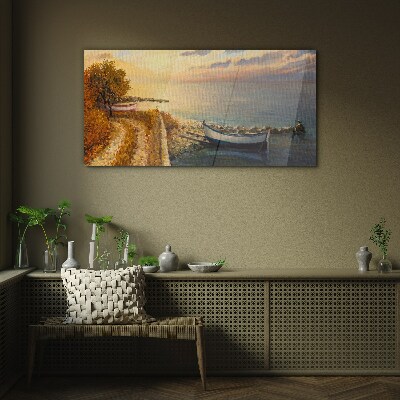 Glasbild Ein ruhiger Hafen in der untergehenden Sonne