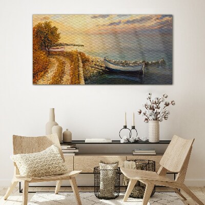 Glasbild Ein ruhiger Hafen in der untergehenden Sonne
