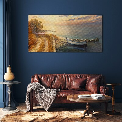 Glasbild Ein ruhiger Hafen in der untergehenden Sonne