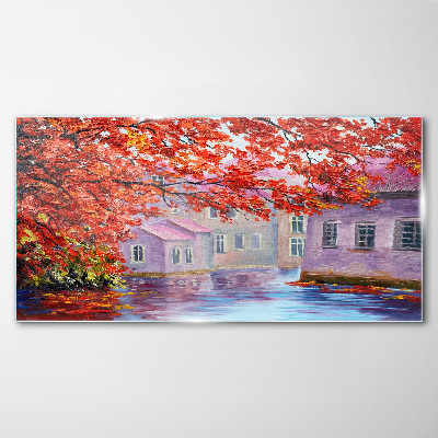 Glasbild Herbstliche Spiegelungen auf dem Wasser