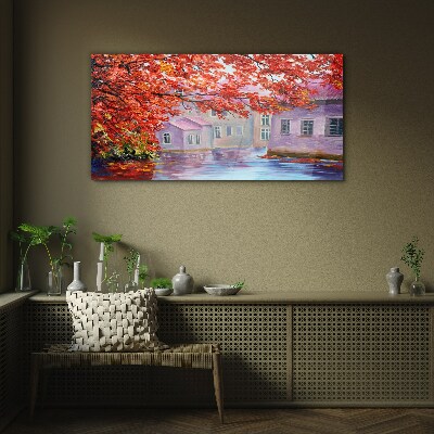 Glasbild Herbstliche Spiegelungen auf dem Wasser