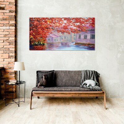 Glasbild Herbstliche Spiegelungen auf dem Wasser