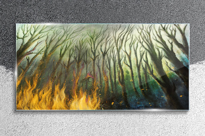 Glasbild Malerei Waldbäume Feuer