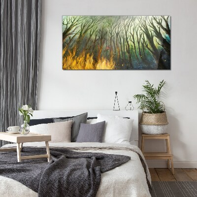 Glasbild Wald in Flammen