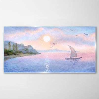 Glasbild Eine friedliche Meereslandschaft bei Sonnenuntergang