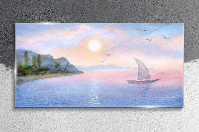 Glasbild Eine friedliche Meereslandschaft bei Sonnenuntergang