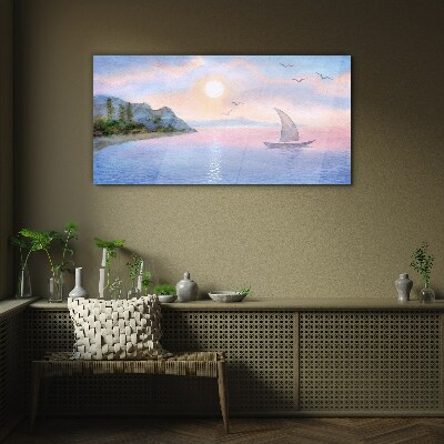 Glasbild Eine friedliche Meereslandschaft bei Sonnenuntergang