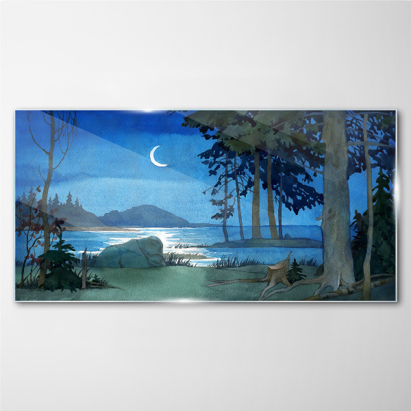 Glasbild Nachtlandschaft über dem Wasser