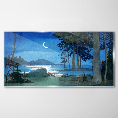 Glasbild Nachtlandschaft über dem Wasser