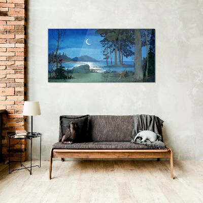 Glasbild Nachtlandschaft über dem Wasser