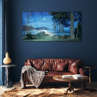 Glasbild Nachtlandschaft über dem Wasser