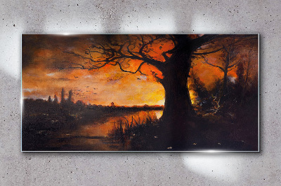 Glasbild Goldene Stunde am See