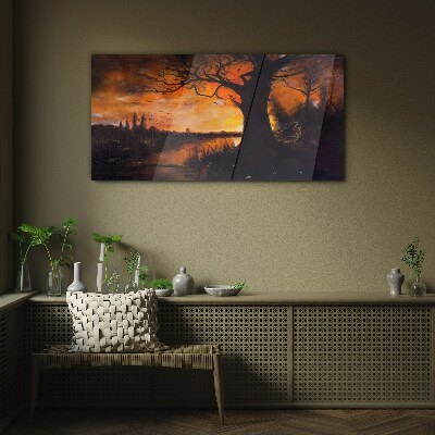 Glasbild Goldene Stunde am See