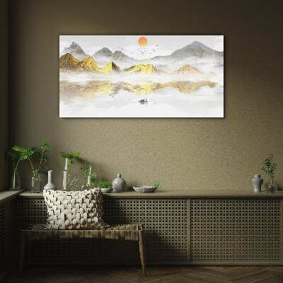 Glas bild Goldene Berge im Morgenlicht