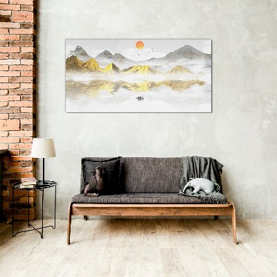 Glas bild Goldene Berge im Morgenlicht