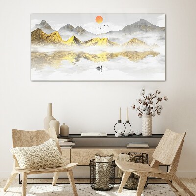 Glas bild Goldene Berge im Morgenlicht