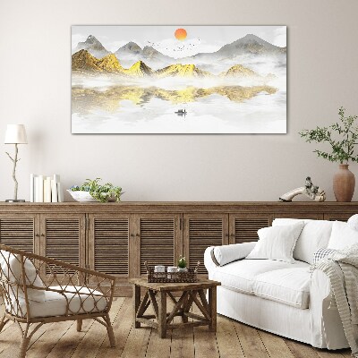 Glas bild Goldene Berge im Morgenlicht