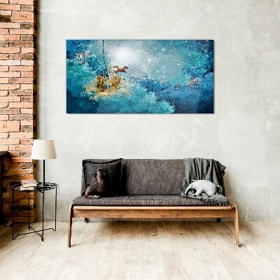 Glasbild Ein eingesperrter Vogel gegen den Himmel