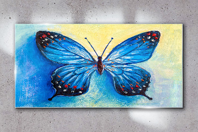 Glasbild Blauer Schmetterling auf abstraktem Hintergrund