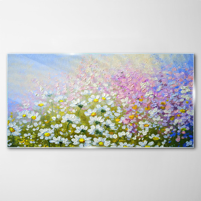 Glasbild Blumenlandschaft in Pastellfarben