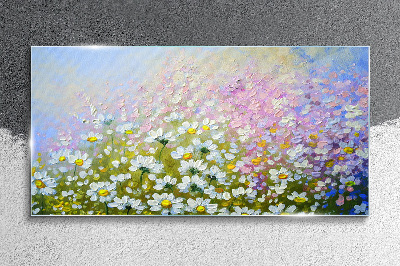 Glasbild Blumenlandschaft in Pastellfarben