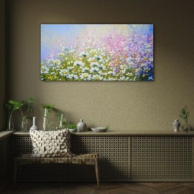 Glasbild Blumenlandschaft in Pastellfarben