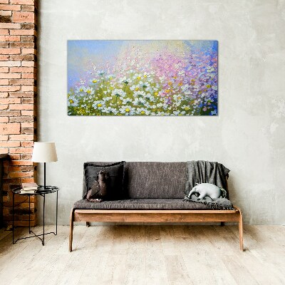 Glasbild Blumenlandschaft in Pastellfarben