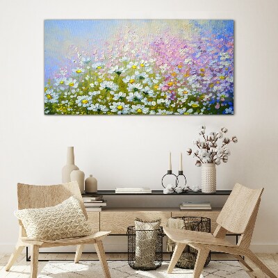 Glasbild Blumenlandschaft in Pastellfarben