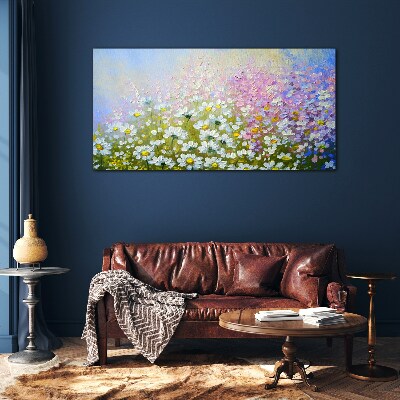 Glasbild Blumenlandschaft in Pastellfarben