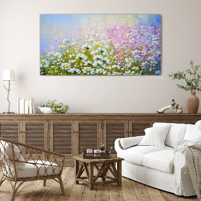 Glasbild Blumenlandschaft in Pastellfarben