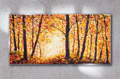 Glasbild Goldener Herbst im Wald