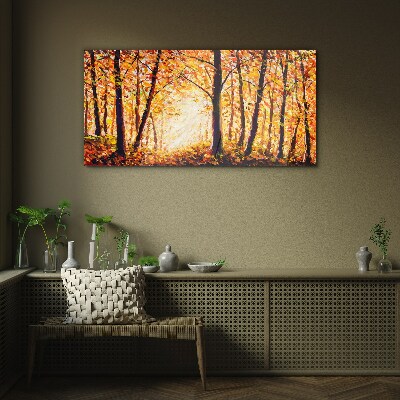 Glasbild Goldener Herbst im Wald