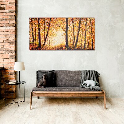 Glasbild Goldener Herbst im Wald