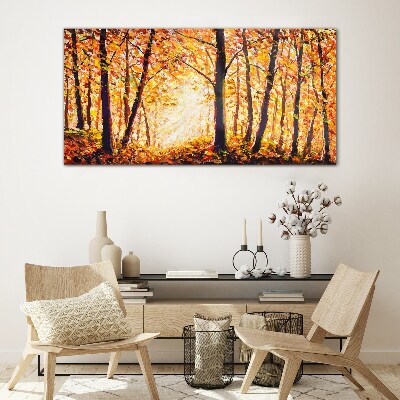 Glasbild Goldener Herbst im Wald