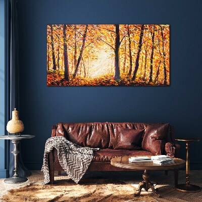 Glasbild Goldener Herbst im Wald