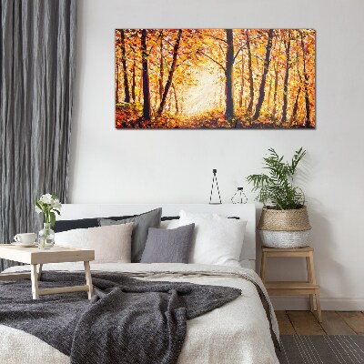 Glasbild Goldener Herbst im Wald