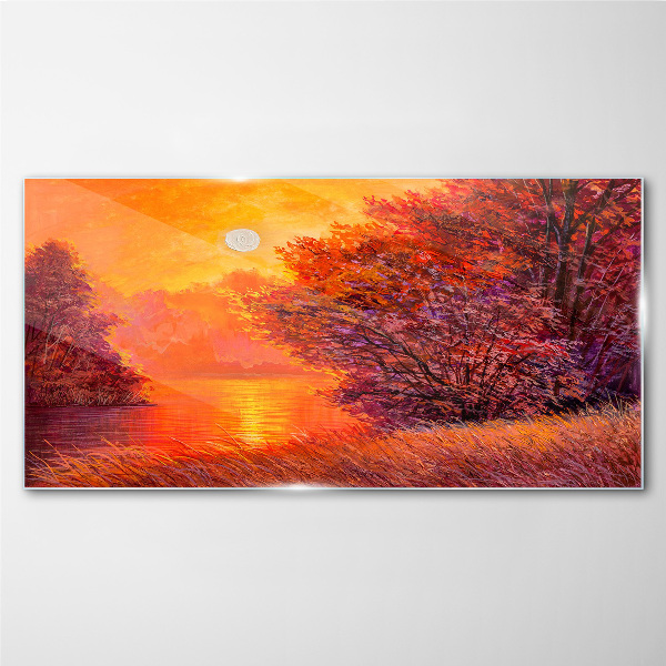 Glasbild Goldene Stunde am See