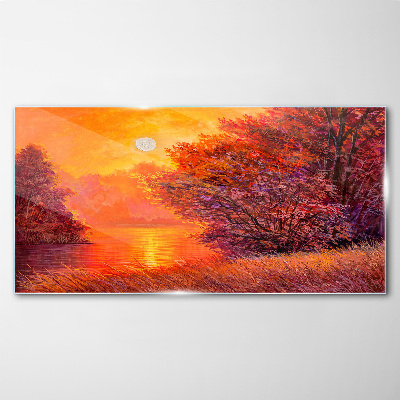 Glasbild Goldene Stunde am See